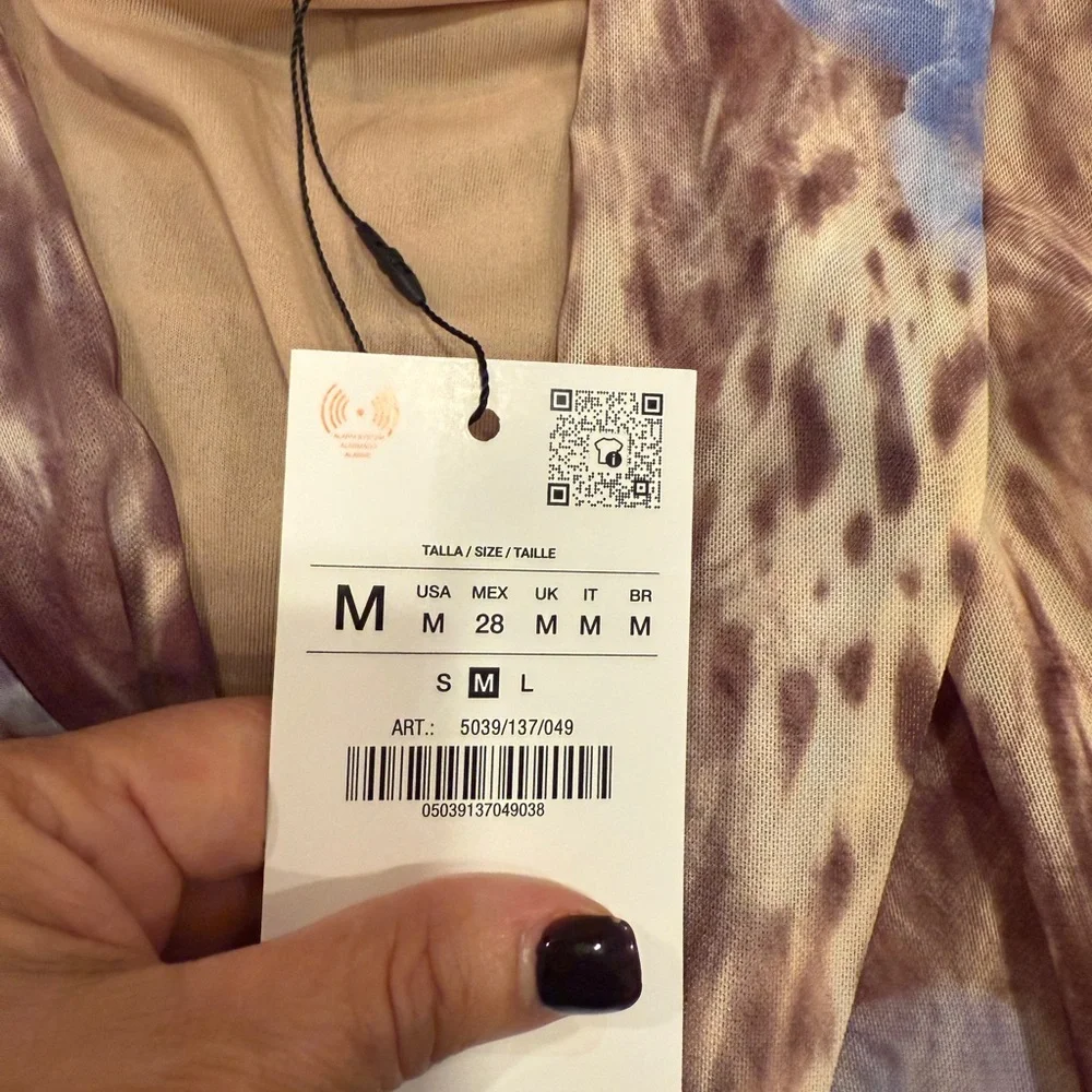 Zara Brown Animal Print Wrap around Blouse with Blue Floral Details - Picture 14 of 16